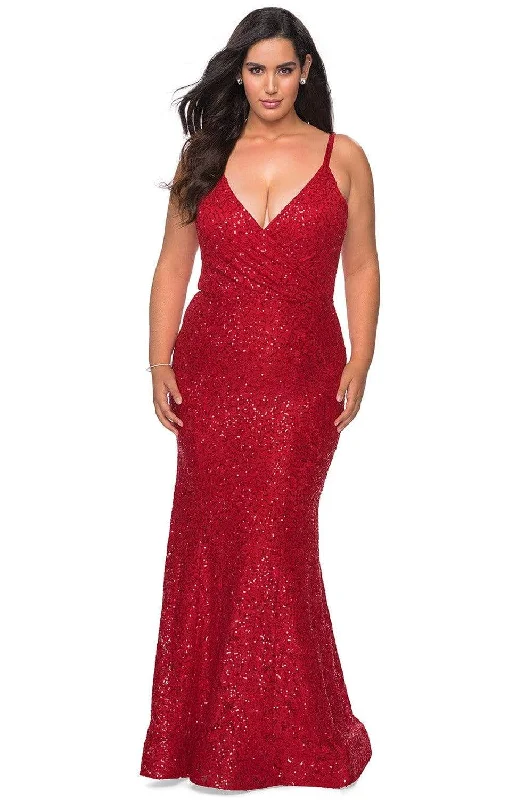 Plus size dresses for wide hips fit nicely -La Femme - 29063 V-neck Trumpet Modest Prom Dress