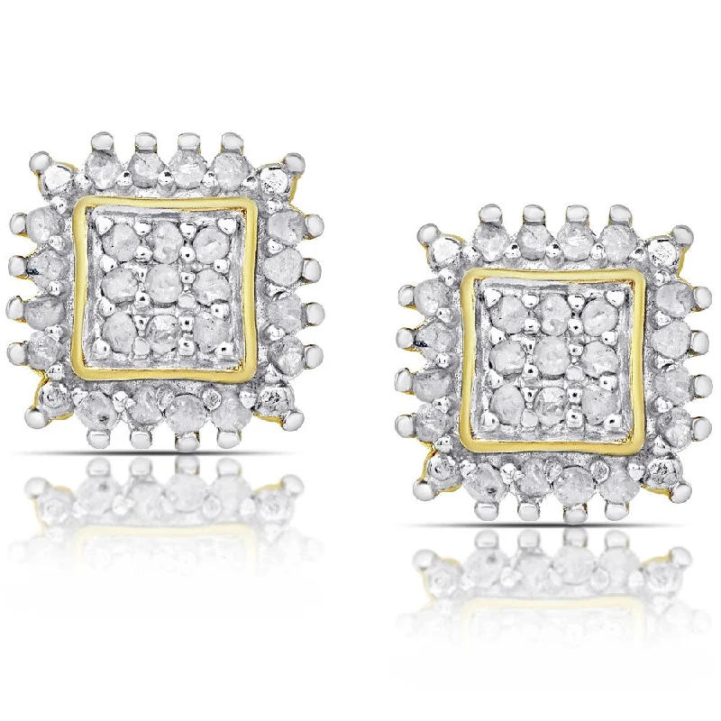 Stud Earrings with Crown Designs -Finesque Sterling Silver or Gold over Silver 1/2ct TDW Diamond Square Stud Earrings