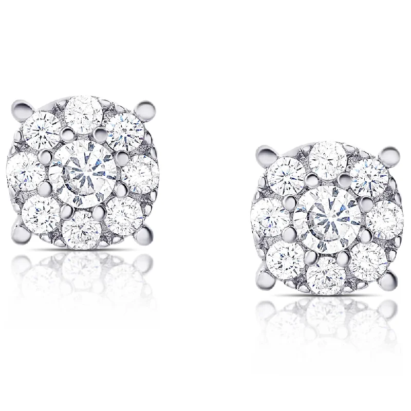 Floral Stud Earrings with Petals -Samantha Stone Sterling Silver Cubic Zirconia Halo Stud Earrings