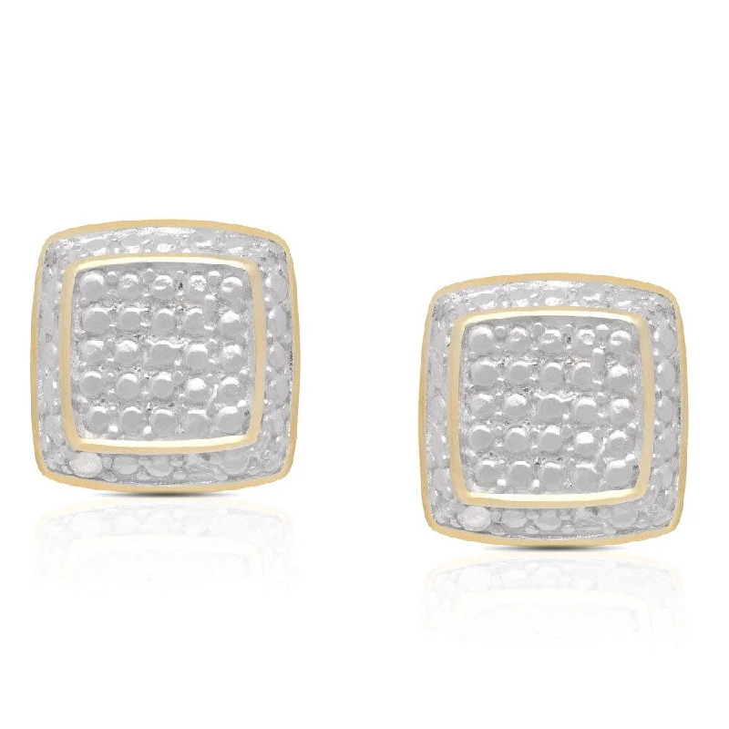 Waterproof Stud Earrings for Outdoor -Finesque Two Tone Sterling Silver Diamond Accent Square Stud Earrings