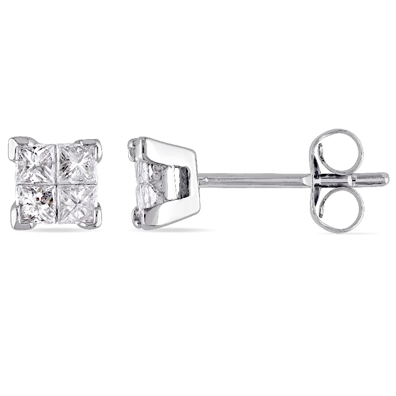 Gold Stud Earrings for Women -Mimi & Max 1/2ct TW Princess Cut Diamond Stud Earrings in 10k White Gold