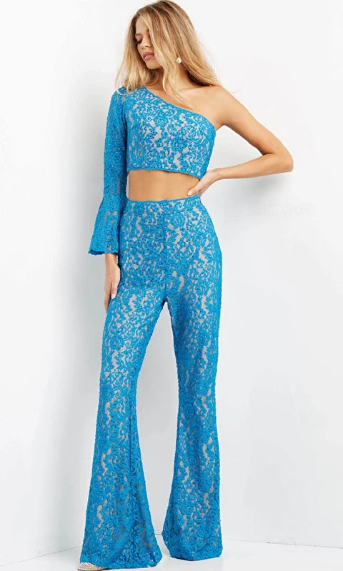 Plus size dresses for fuller busts fit perfectly -Jovani 08693 - Asymmetric Neck Two Piece Jumpsuit