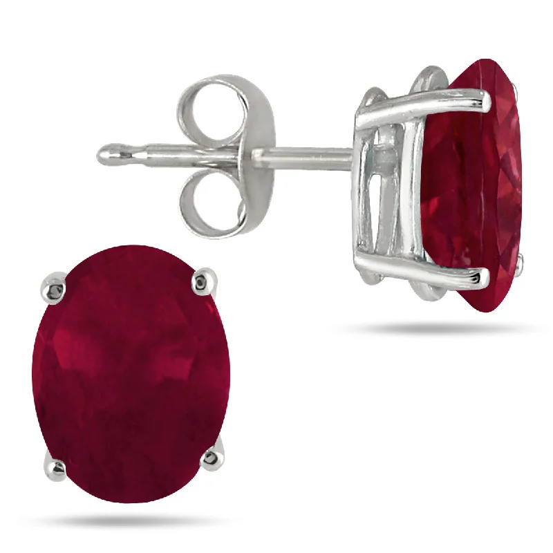 Stud Earrings with Vine Designs -5X3Mm All Natural Oval Ruby Stud Earrings In .925 Sterling Silver