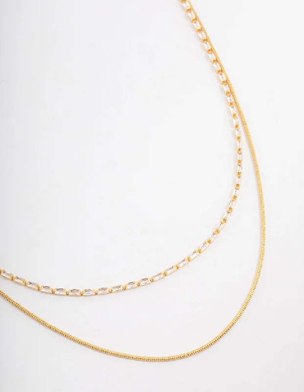 Best necklaces and pendants with intricate beadwork for a bohemian-inspired look-Lovisa - Gold Plated Cubic Zirconia Dainty Baguette Layered Necklace