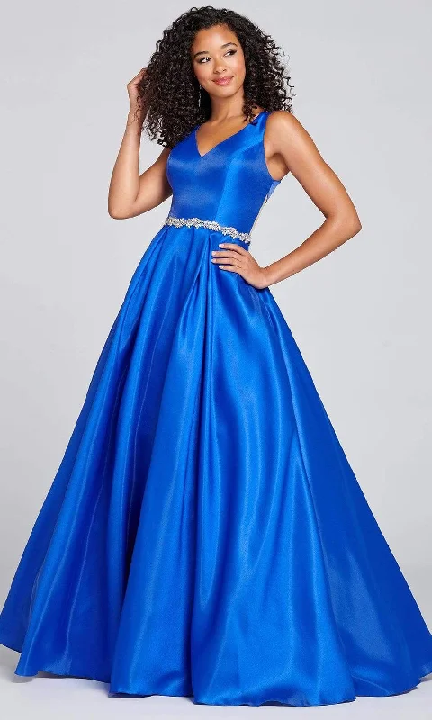 Plus size dresses featuring fuzzy accents are warm -Colette for Mon Cheri - CL12131 Sleek Bejeweled Waist Modest Prom A-Line Gown