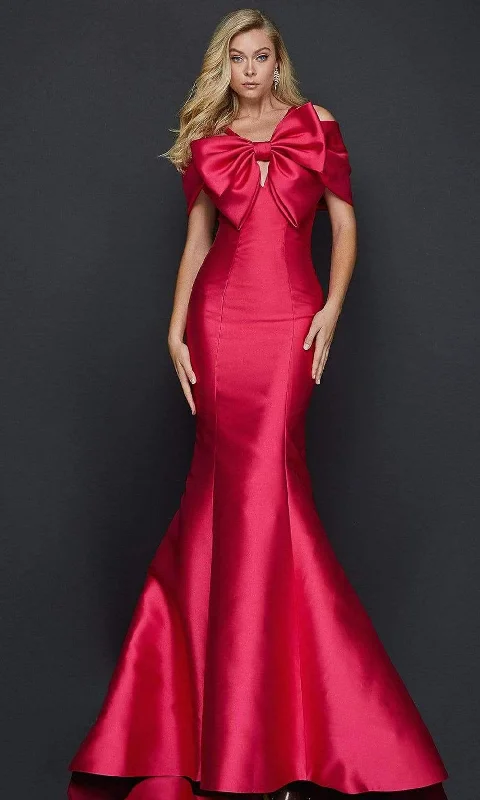 Plus size dresses with sleek lines look modern -Terani Couture - 2012E2279 Bow Accented Mermaid Dress With Train