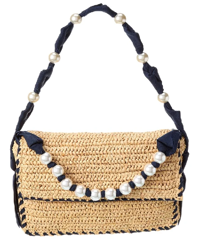 Handle bags with double handles for strength -Casual handle bags for relaxed daily wear -Pamela Munson Las Olas Double Pearl Raffia Shoulder Bag