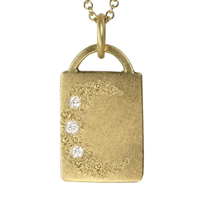 Elegant necklaces and pendants with gold chains for a chic, timeless appearance-18K "Luna" Dog Tag Pendant with Diamonds & Dotted Crescent Texture