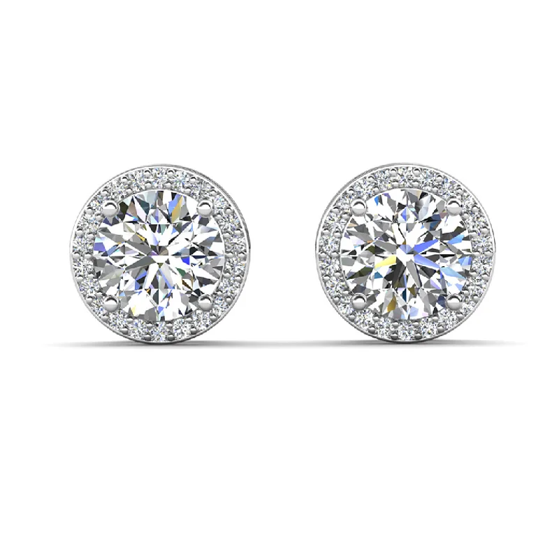 Stud Earrings with Gemstones and Beads -Mariah 18k White Gold Plated Round Cut Halo Stud Earrings with Simulated Diamond Crystals