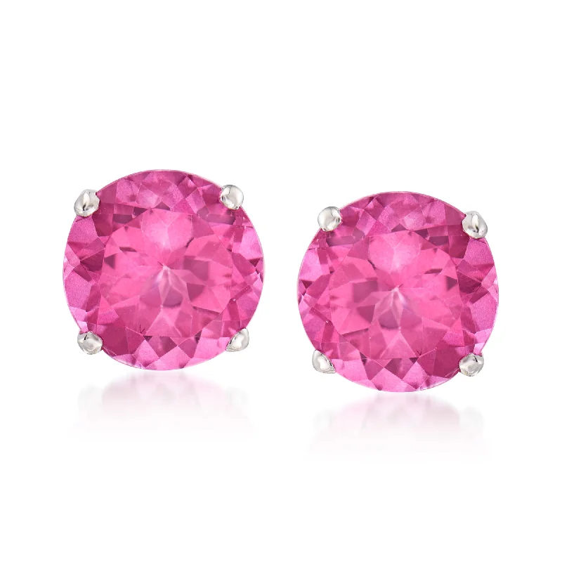 Stud Earrings with Debossed Designs -Ross-Simons Pink Topaz Stud Earrings in 14kt White Gold