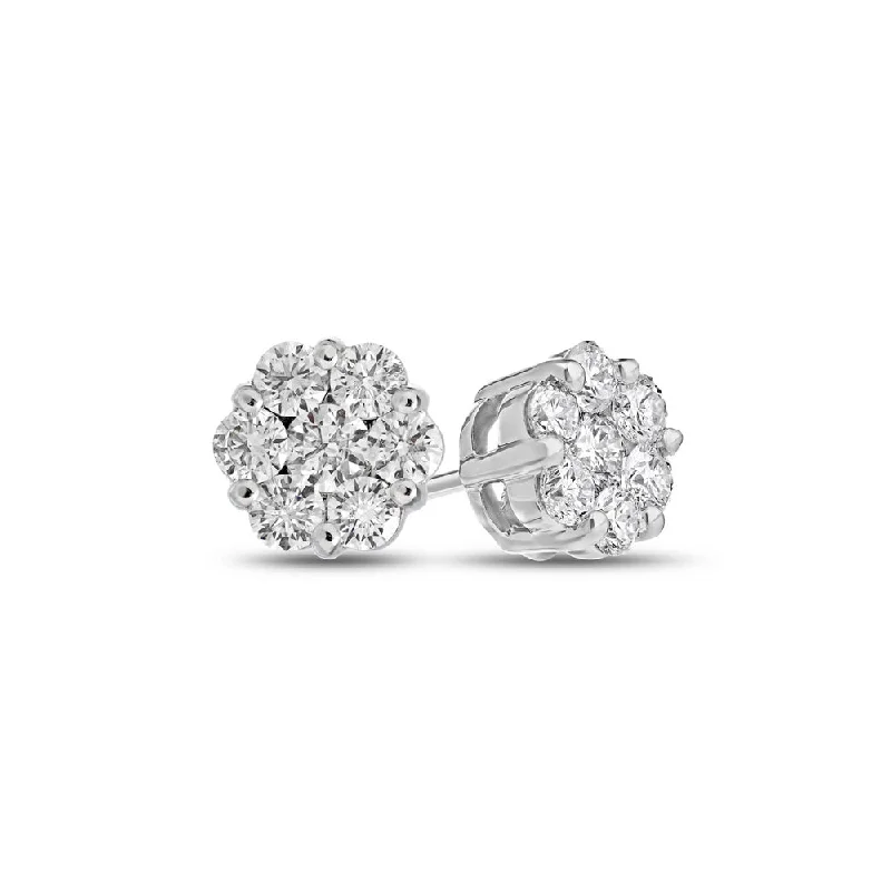 Celtic Stud Earrings with Knotwork -Suzy Levian 14k White Gold White Diamond Cluster Stud Earrings