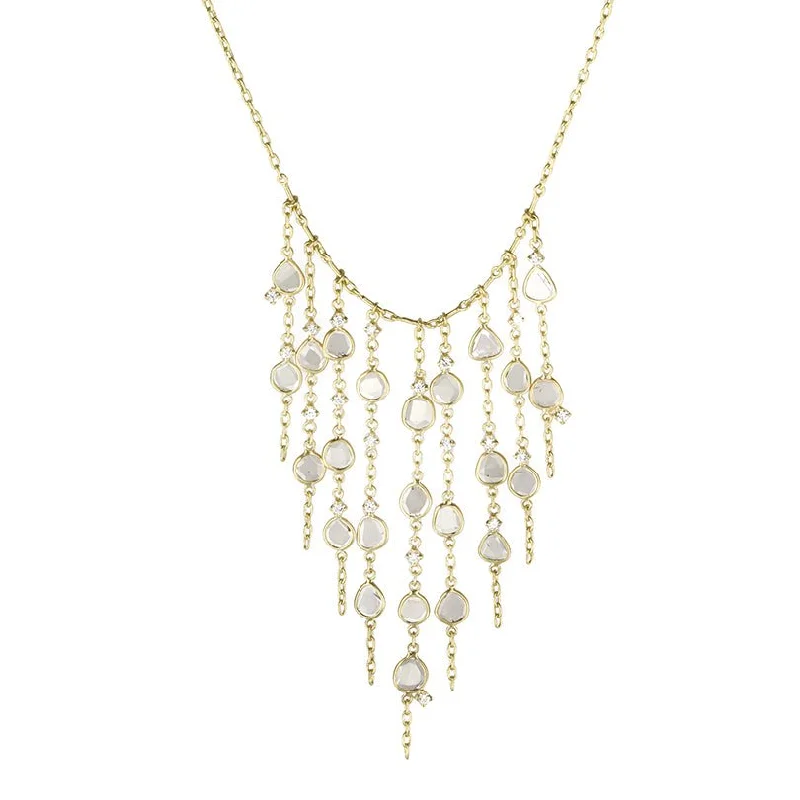 Stunning necklaces and pendants with aquamarine stones for a serene effect-"Garland Curtain" Necklace with Polki Diamond Slices