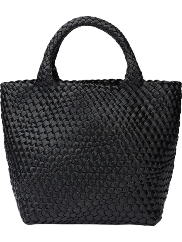 Handle bags with seasonal prints for holidays -Handle bags with pleated fabric for an elegant touch -Women's Woven Tote Bag In Black