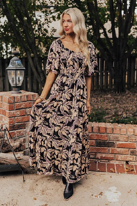 Charming Smile Floral Maxi Dress in Black