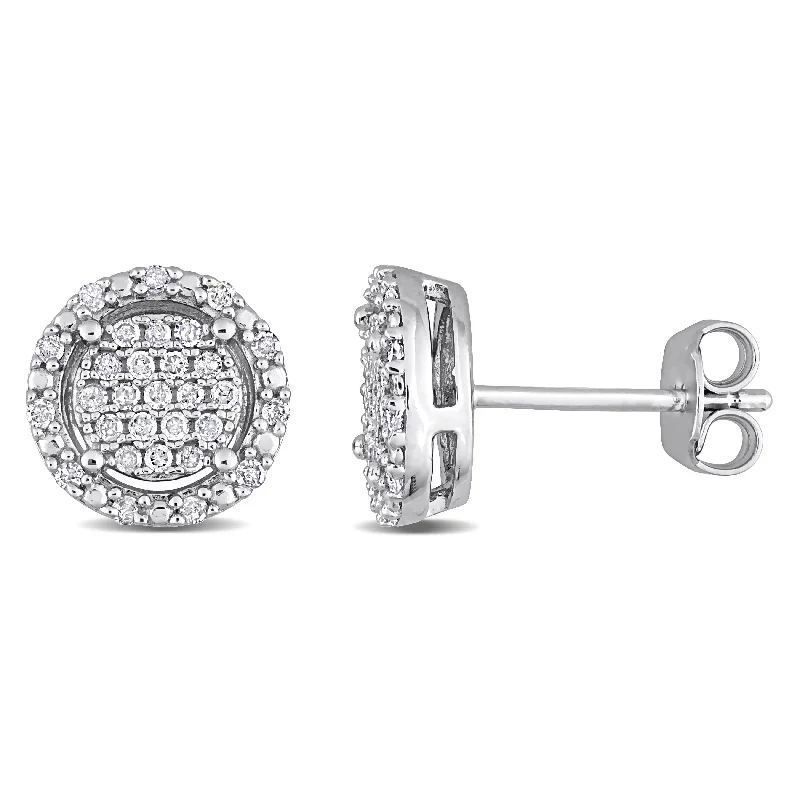 Push Back Stud Earrings for Convenience -Miadora 1/3ct TDW Diamond Clustered Halo Stud Earrings in Sterling Silver