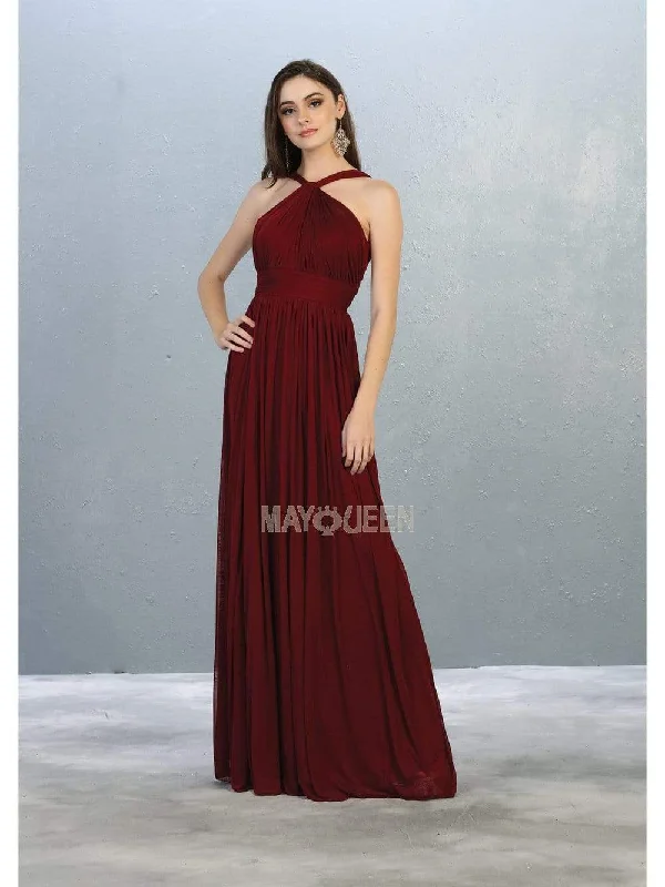 Plus size dresses with empire waists cinch nicely -May Queen - MQ1769 Halter Neck Ruched Chiffon Long Formal Gown