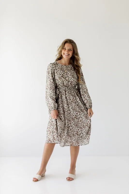 Plus size dresses featuring vibrant colors lift moods -'Ramona' Long Sleeve Mocha Floral Midi Dress in White