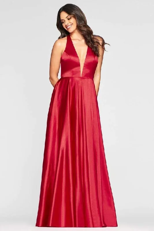 Plus size dresses for trendy vibes stay current -Faviana - S10403 Deep V-neck Charmeuse A-line Gown