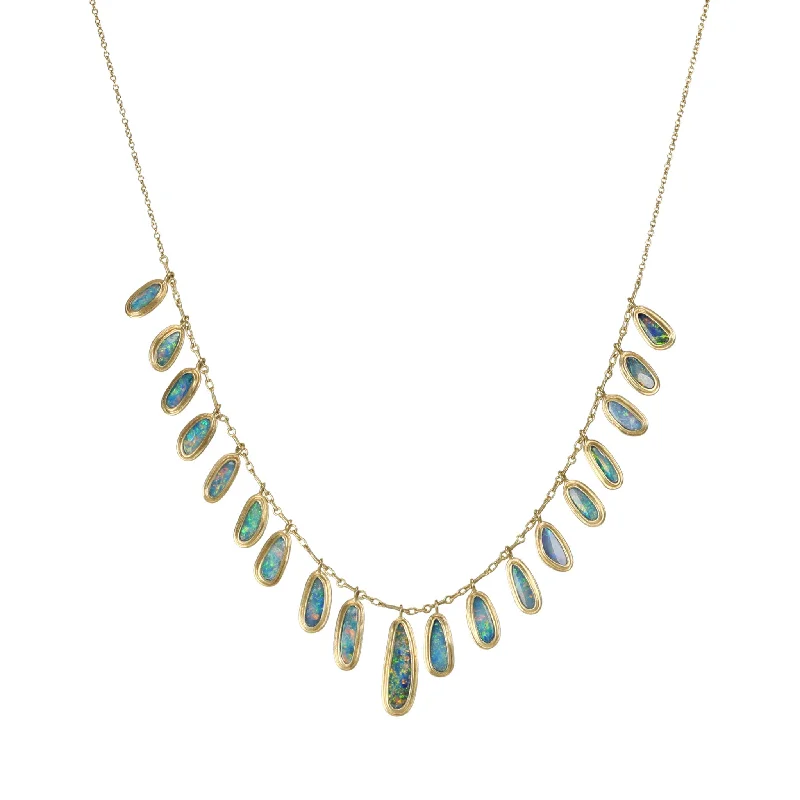 Best necklaces and pendants with infinity hearts for a romantic, eternal symbol-18K Gold Boulder Opal "Gold Halo" Fringe Necklace