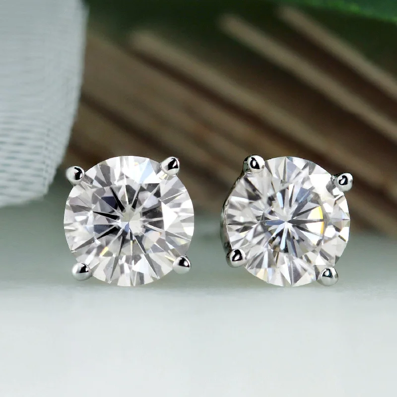 Gold Stud Earrings for Women -Auriya 2ct TW Round Moissanite Stud Earrings Platinum - 6.5 mm