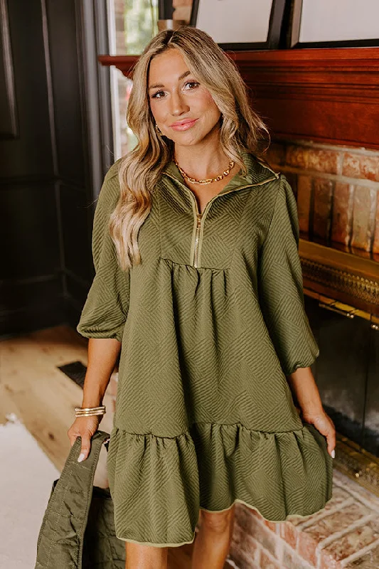 Plus size dresses for elegant dinners glow softly -Fall Mixer Mini Dress in Olive