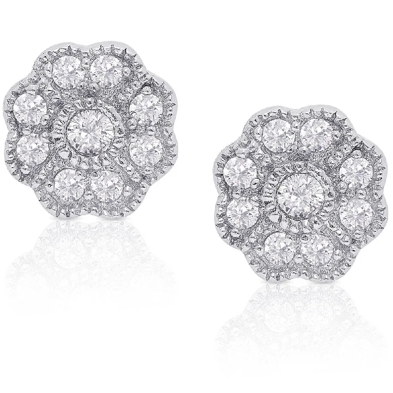 Triple Stud Earrings for Layered -Dolce Giavonna Sterling Silver Cubic Zirconia Flower Stud Earrings