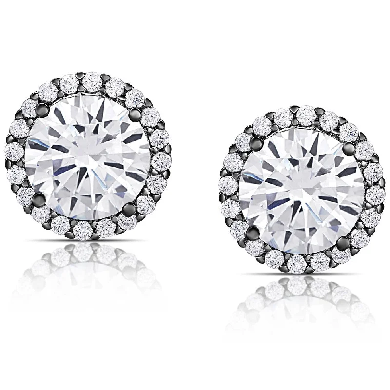 Stud Earrings for Wellness Routine -Dolce Giavonna Black Overlay Cubic Zirconia Round Halo Stud Earrings