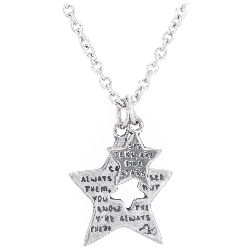 Best necklaces and pendants with intricate beadwork for a bohemian-inspired look-Sisters are Like Stars Pewter Necklace