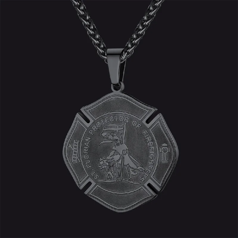 Best necklaces and pendants with matching earrings for a coordinated, elegant look-Engraved Saint Florian Firefighter Necklace Gifts for Police Father Son