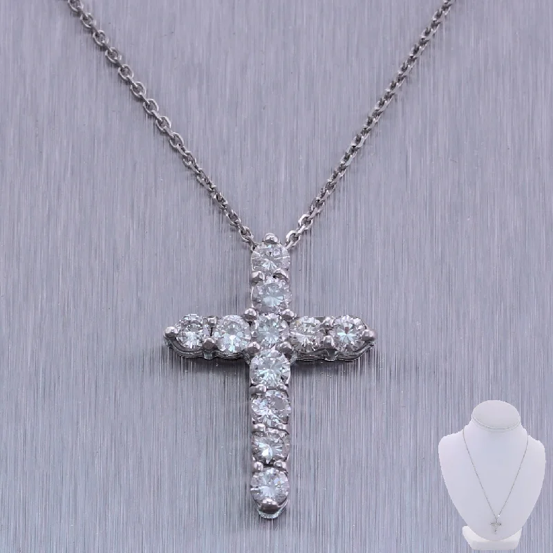 Necklaces and pendants with star-shaped designs for a whimsical, celestial touch-Modern 14k White Gold 1.10ctw Diamond Cross 20" Necklace