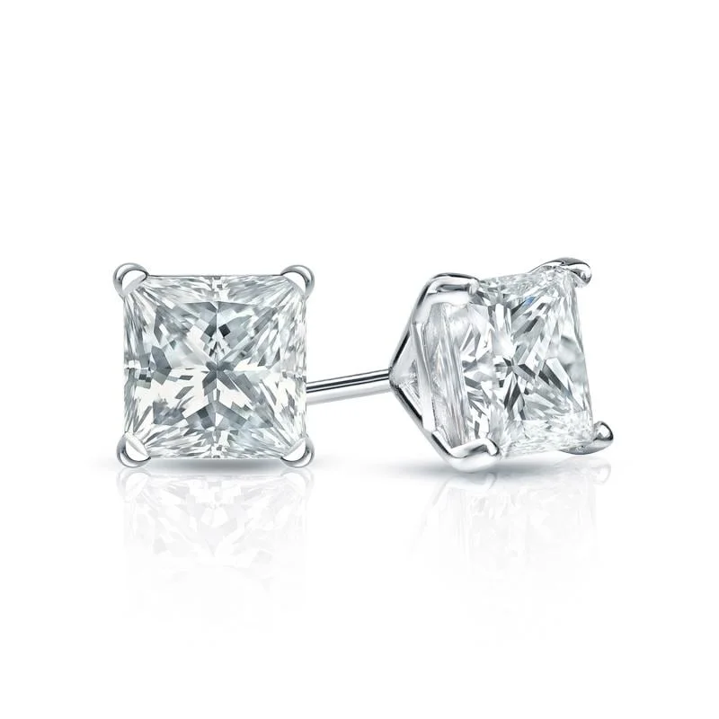 Stud Earrings for Birthday Celebration -Auriya Plat Gold Lab Grown 0.75 carat TDW Princess Diamond Stud Earrings 4-Prong Martini Push-back