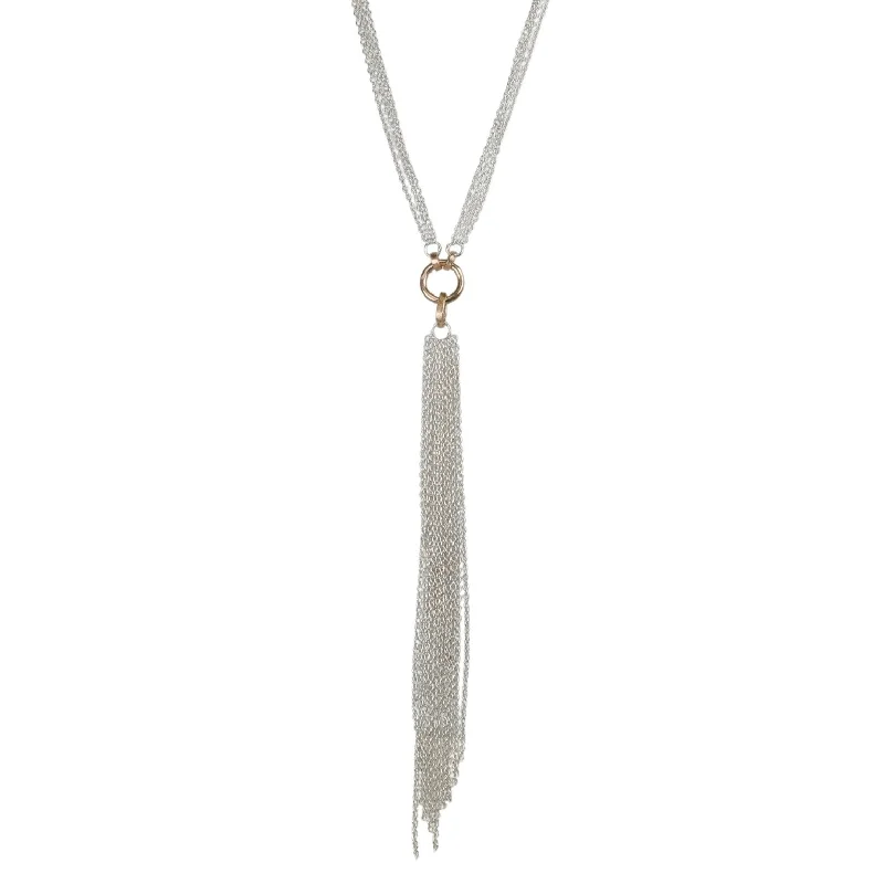 Necklaces and pendants with angel wing motifs for a spiritual, meaningful design-"The Jessie" Mixed 14K Gold & Sterling Silver Fringe Lariat Necklace