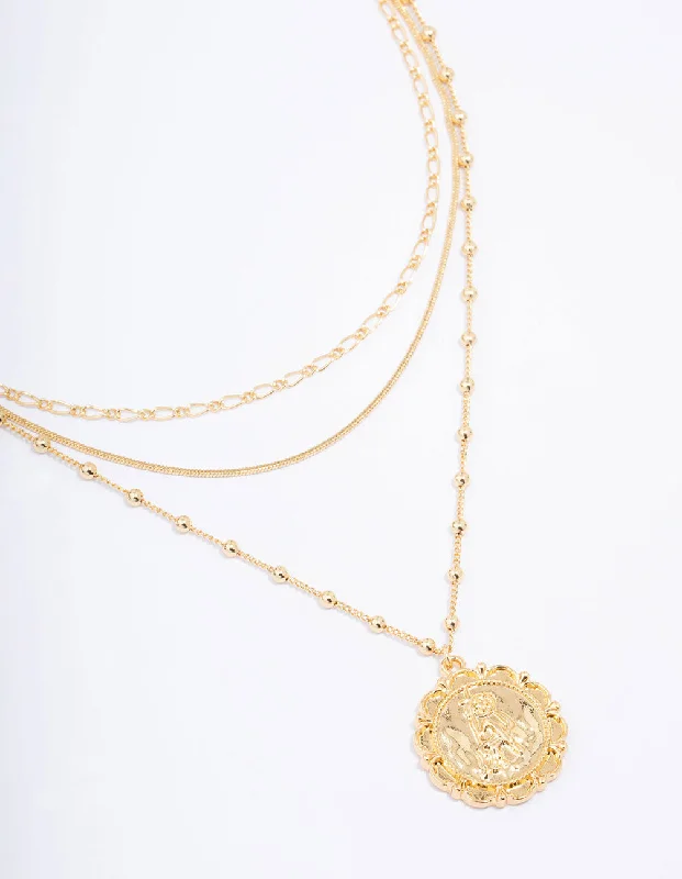 Best necklaces and pendants with matching rings for a coordinated jewelry set-Lovisa - Gold Plated Modern Large Coin Triple Layered Necklace