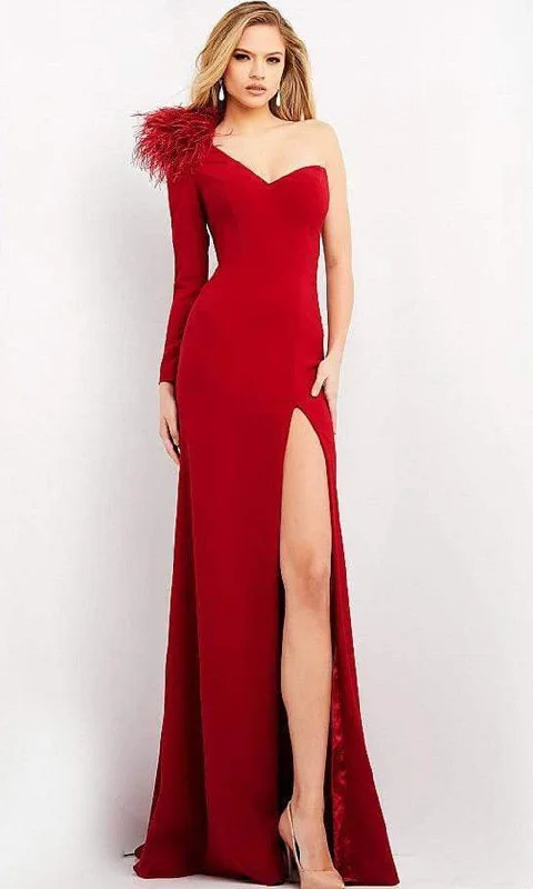 Plus size dresses with timeless cuts suit all -Jovani - 06444 Asymmetric Sweetheart High Slit Gown