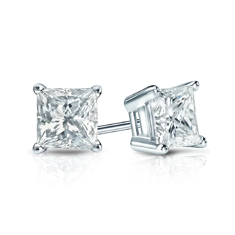 Crystal Stud Earrings for Sparkle -Auriya Plat Gold Lab Grown 1.00 carat TDW Princess Diamond Stud Earrings 4-Prong Basket Screw-back