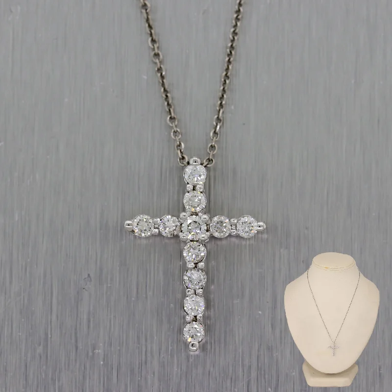 Best necklaces and pendants with emerald gemstones for a rich, sophisticated design-Modern 14k White Gold 0.60ctw Diamond Cross 16" Necklace