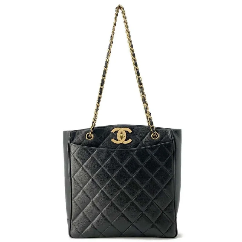 Small handle bags perfect for quick trips -Handle bags with gold accents for a classy look -Chanel  Caviar Leather Shoulder Bag Tote Bag (Pre-Owned)