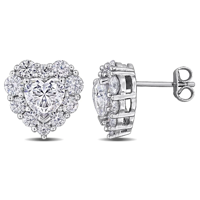 Stud Earrings for Party Look -Miadora 3 5/8ct DEW Created Moissanite Heart Stud Earrings Sterling Silver