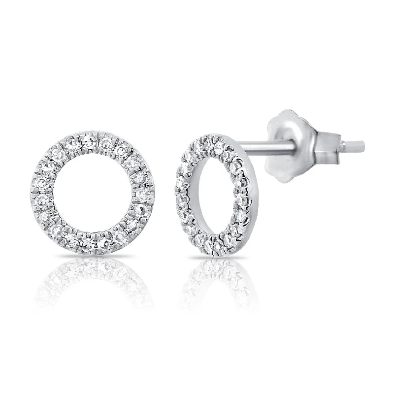 Stud Earrings with Embossed Patterns -Joelle Collection Open Circle Diamond Stud Earrings 14K Gold