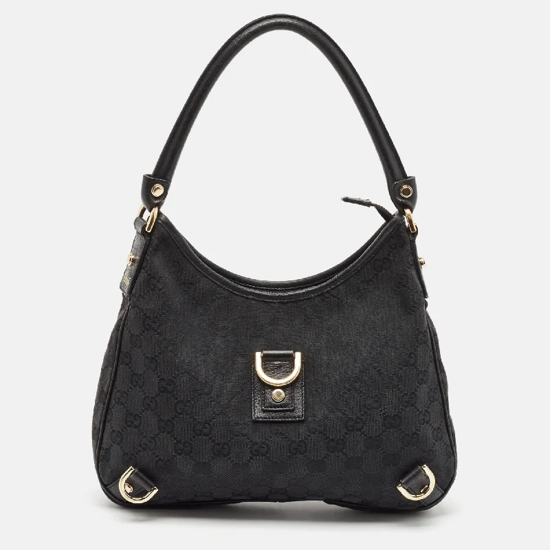 Leather handle bags for elegant daily carry -Stylish handle bags for women -Gucci Black Gg Canvas And Leather Abbey D-Ring Hobo