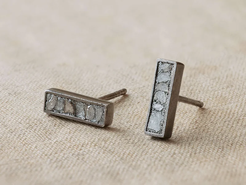 Stud Earrings with Hammered Finish -Morgana Silver Stud Earrings