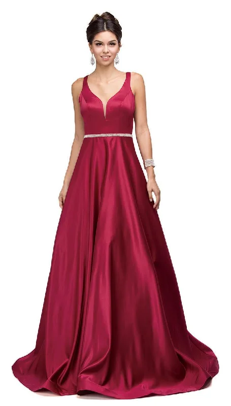 Chic plus size dresses for evenings drape perfectly -Dancing Queen Bridal - 9754 Classic Long Satin Prom Dress with V-back and Plunging Neckline