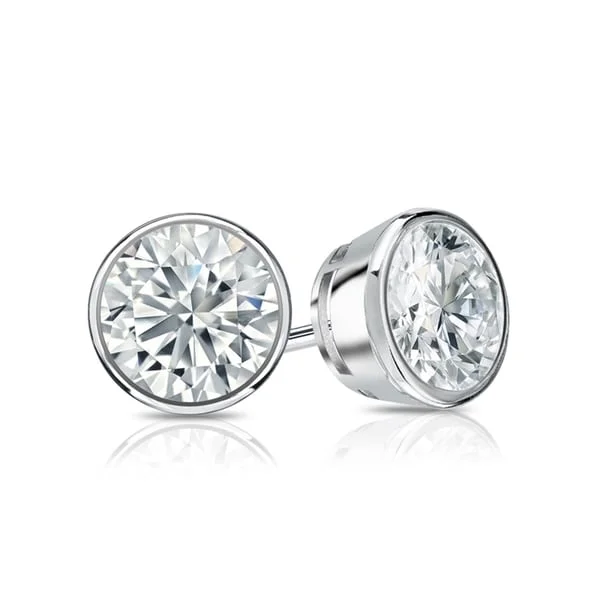 Screw Back Stud Earrings for Security -Auriya 3.70ctw Round Diamond Stud Earrings Bezel-set Platinum - GIA Certified