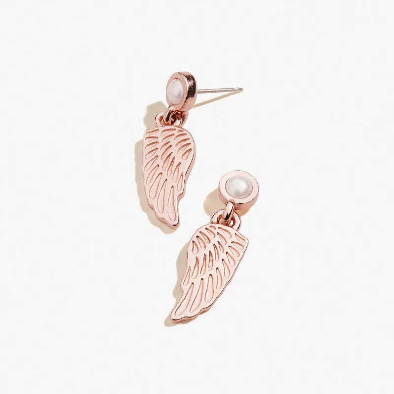 Square Stud Earrings for Modern -Pearl Angel Wing Stud Earrings