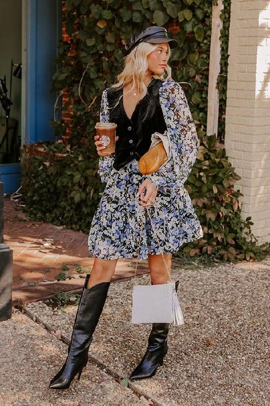 Plus size dresses featuring beaded hems are ornate -Uptown Cafe Floral Mini Dress in Black