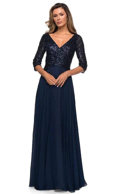 Plus size dresses with bold cuts make statements -La Femme - 27998 V-Neck A-Line Mother of the Groom Long Gown