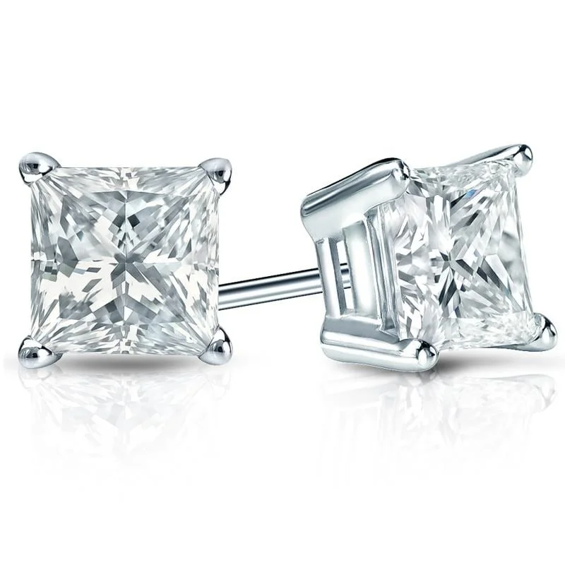 Stud Earrings with Rhinestones -Auriya Plat Gold Lab Grown 2.00 carat TDW Princess Diamond Stud Earrings 4-Prong Basket Push-back