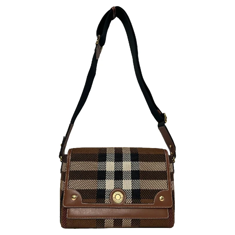 Handle bags with sleek silhouettes for fashion -Affordable handle bags for budget-conscious fashionistas -Burberry The Note Shoulder Bag in Brown Cotton and Calfskin Leather