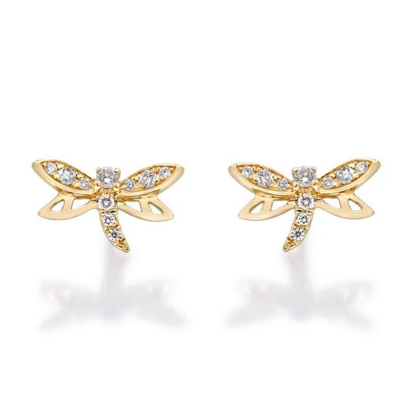 Stud Earrings with Knot Designs -14K DIAMOND DRAGONFLY STUD EARRINGS