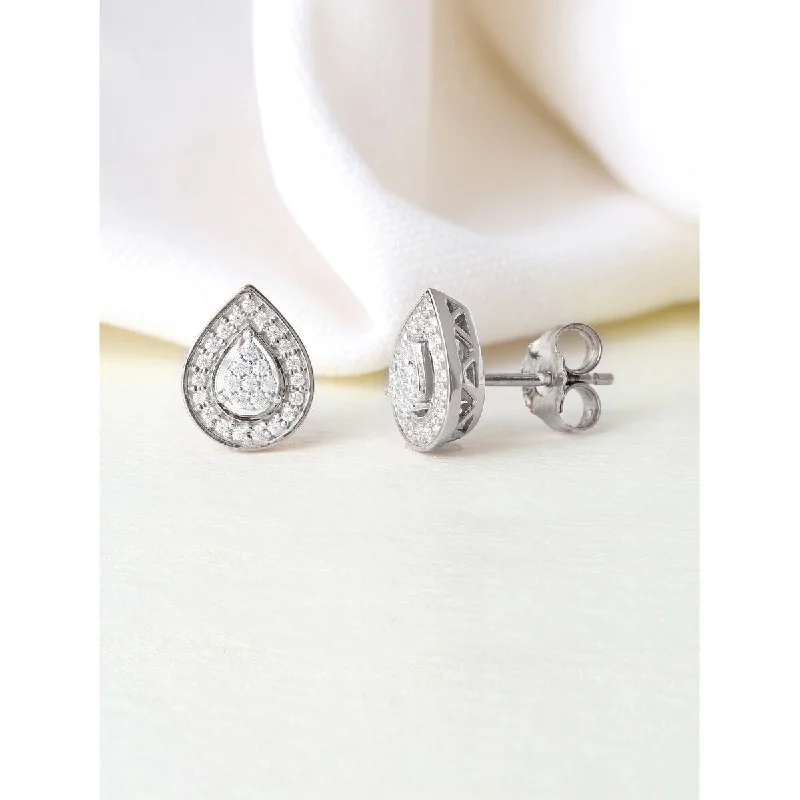 Stud Earrings for Bridesmaids Look -1/6ct TDW Diamond Halo Stud Earrings in Silver by De Couer